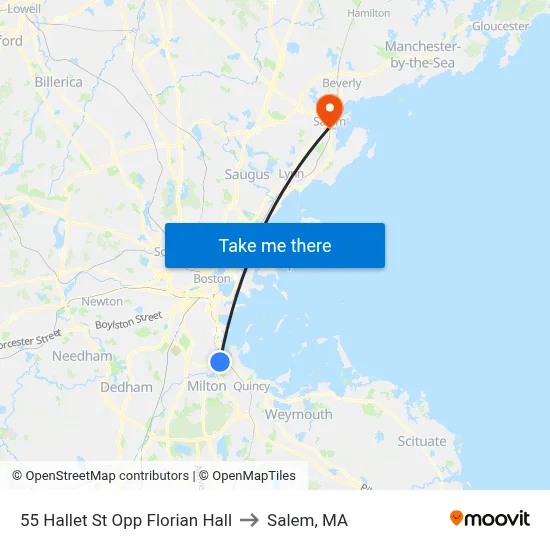 55 Hallet St Opp Florian Hall to Salem, MA map