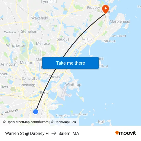 Warren St @ Dabney Pl to Salem, MA map