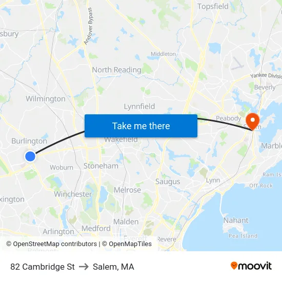82 Cambridge St to Salem, MA map