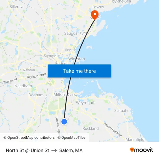 North St @ Union St to Salem, MA map