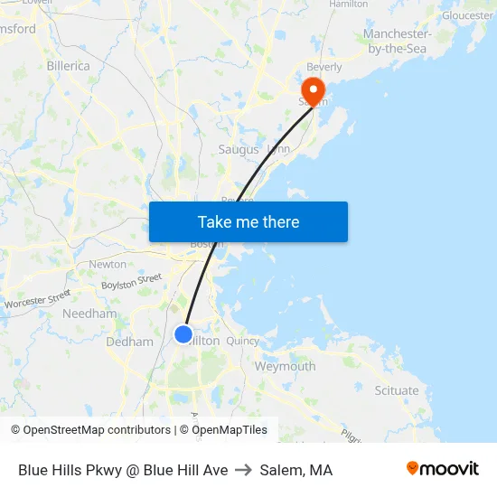 Blue Hills Pkwy @ Blue Hill Ave to Salem, MA map
