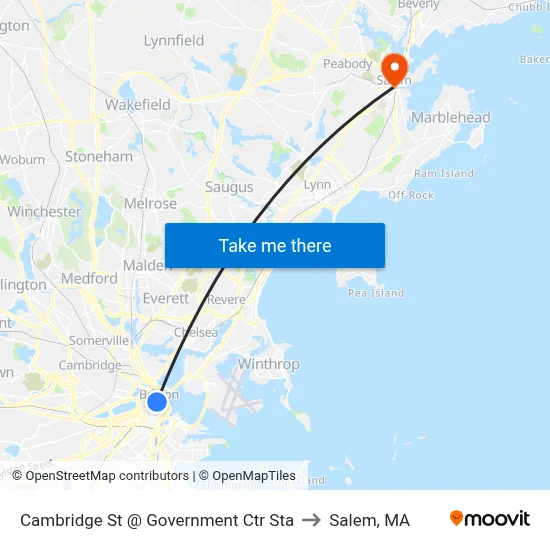 Cambridge St @ Government Ctr Sta to Salem, MA map