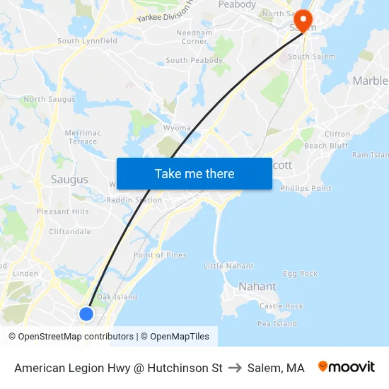 American Legion Hwy @ Hutchinson St to Salem, MA map