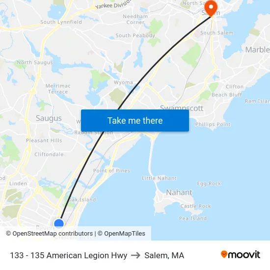 133 - 135 American Legion Hwy to Salem, MA map