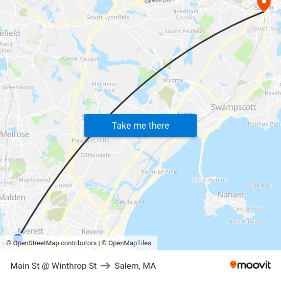 Main St @ Winthrop St to Salem, MA map