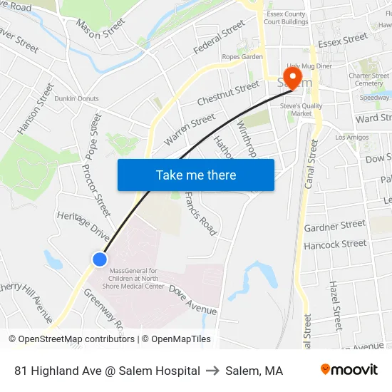 81 Highland Ave @ Salem Hospital to Salem, MA map