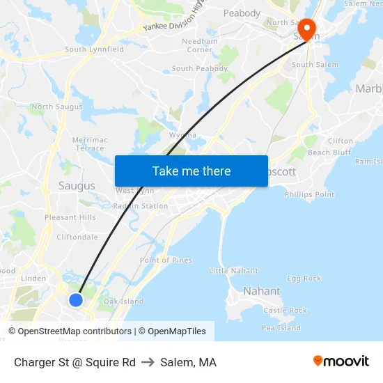 Charger St @ Squire Rd to Salem, MA map