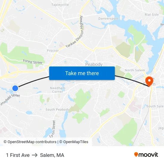 1 First Ave to Salem, MA map