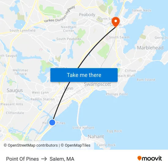 Point Of Pines to Salem, MA map