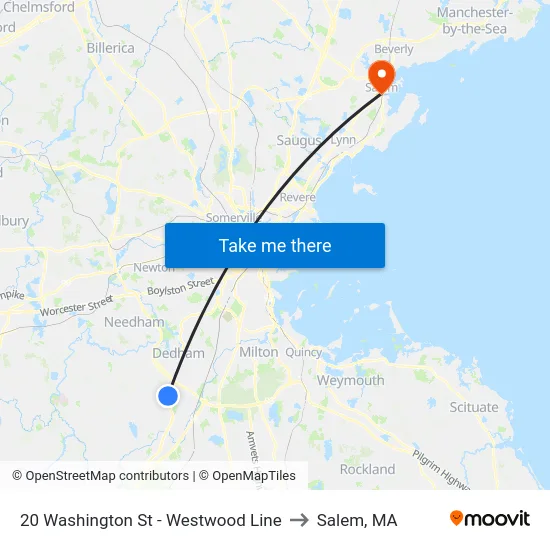 20 Washington St - Westwood Line to Salem, MA map