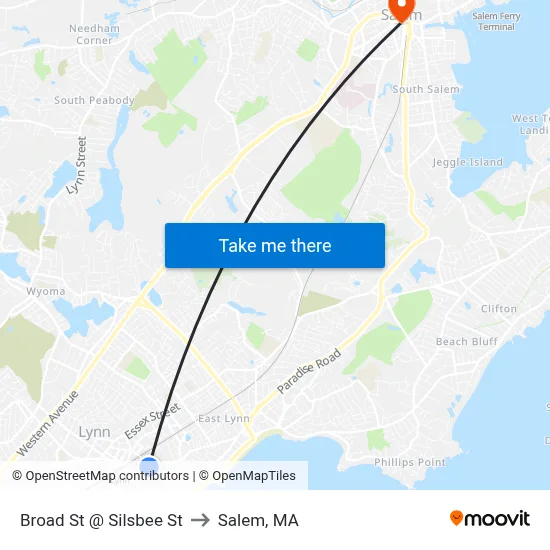 Broad St @ Silsbee St to Salem, MA map