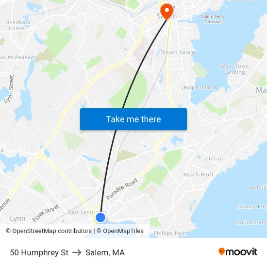 50 Humphrey St to Salem, MA map