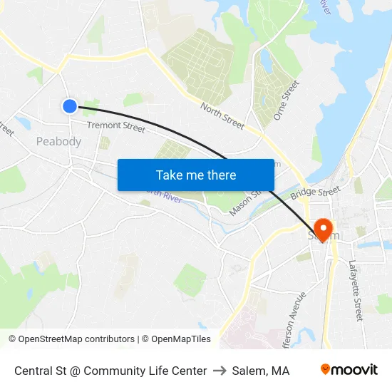 Central St @ Community Life Center to Salem, MA map