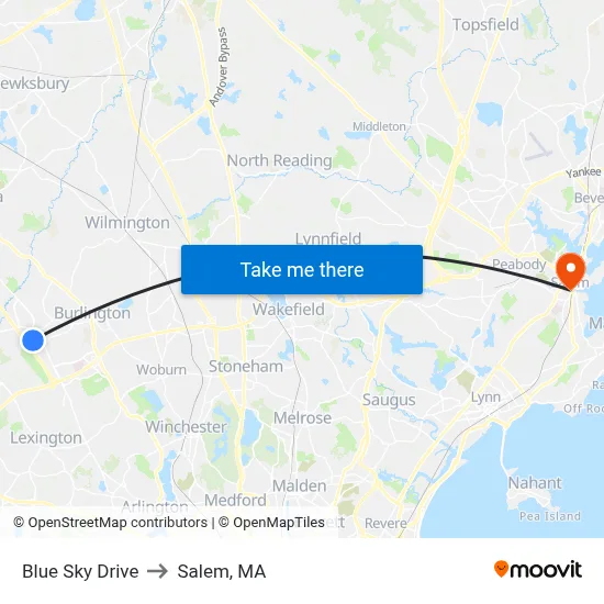 Blue Sky Drive to Salem, MA map