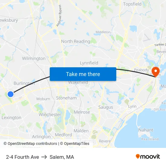 2-4 Fourth Ave to Salem, MA map
