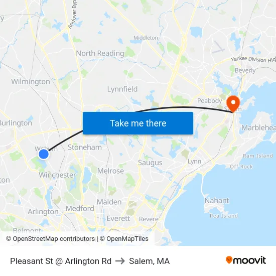 Pleasant St @ Arlington Rd to Salem, MA map