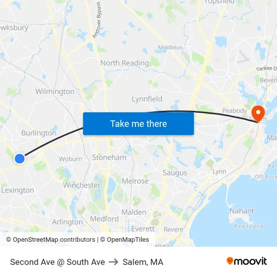 Second Ave @ South Ave to Salem, MA map