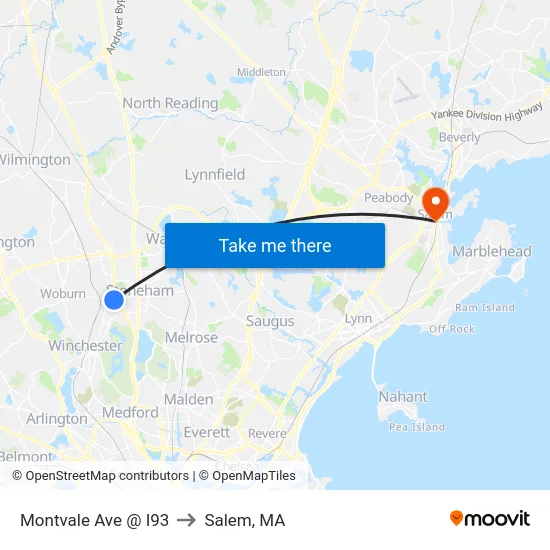 Montvale Ave @ I93 to Salem, MA map