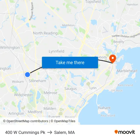 400 W Cummings Pk to Salem, MA map
