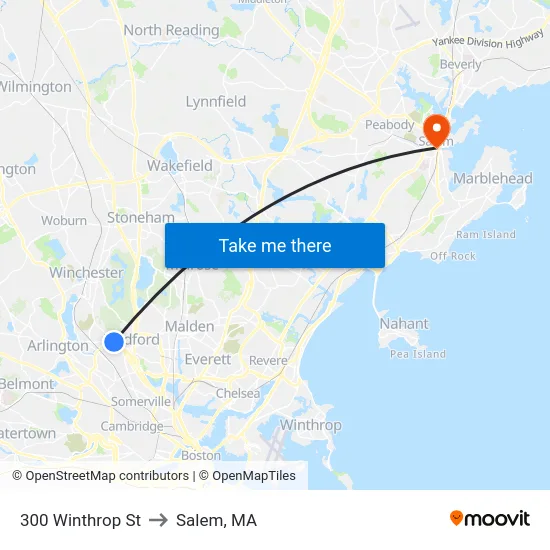 300 Winthrop St to Salem, MA map