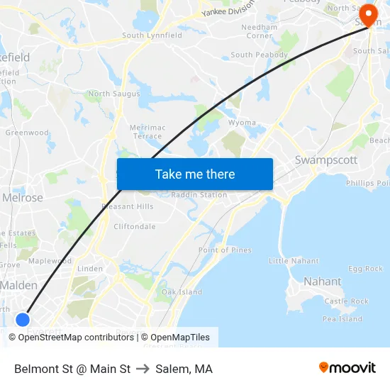 Belmont St @ Main St to Salem, MA map