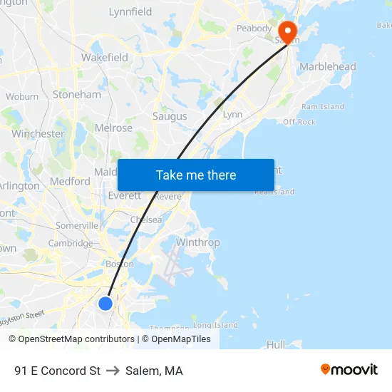 91 E Concord St to Salem, MA map