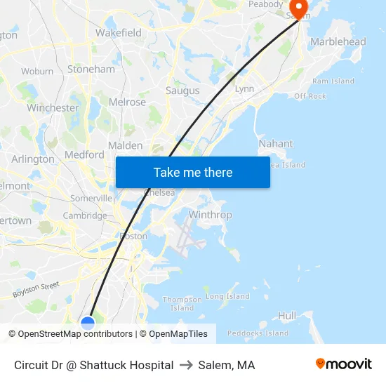 Circuit Dr @ Shattuck Hospital to Salem, MA map