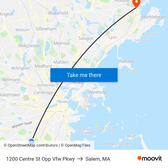 1200 Centre St Opp Vfw Pkwy to Salem, MA map
