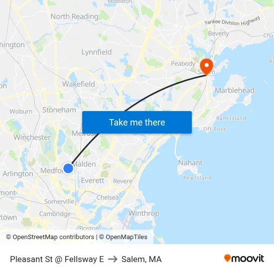 Pleasant St @ Fellsway E to Salem, MA map