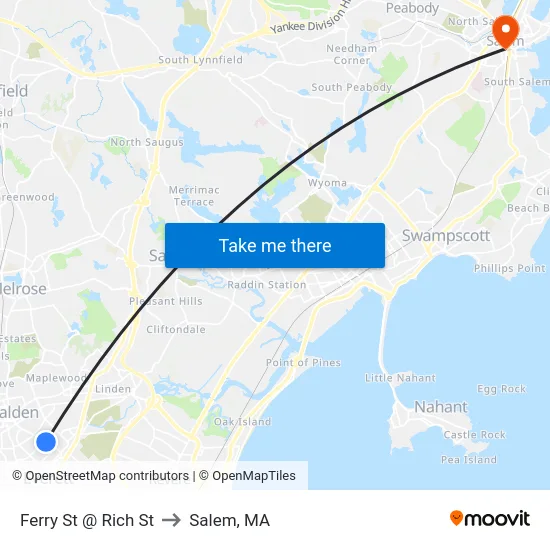 Ferry St @ Rich St to Salem, MA map