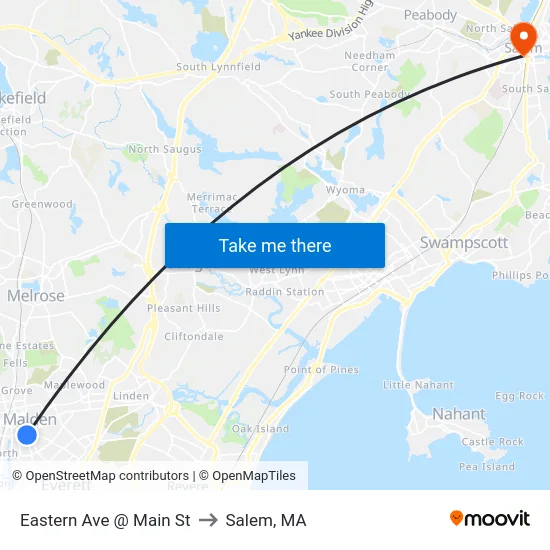 Eastern Ave @ Main St to Salem, MA map