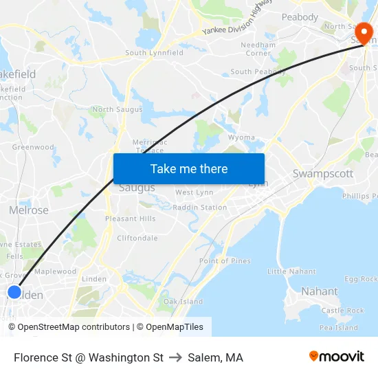 Florence St @ Washington St to Salem, MA map
