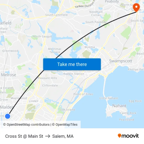 Cross St @ Main St to Salem, MA map