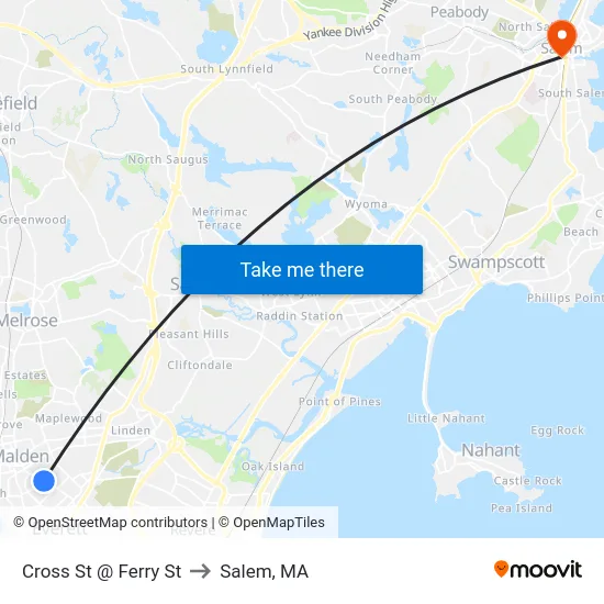 Cross St @ Ferry St to Salem, MA map