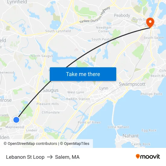 Lebanon St Loop to Salem, MA map