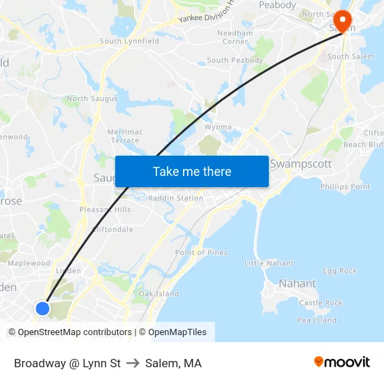 Broadway @ Lynn St to Salem, MA map