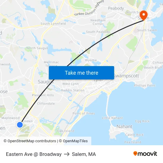 Eastern Ave @ Broadway to Salem, MA map