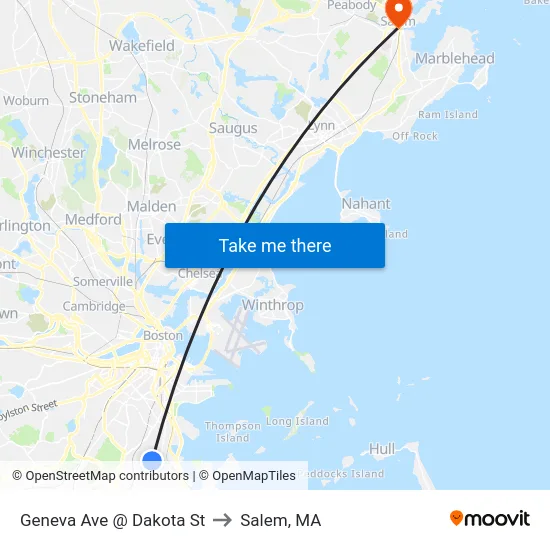 Geneva Ave @ Dakota St to Salem, MA map