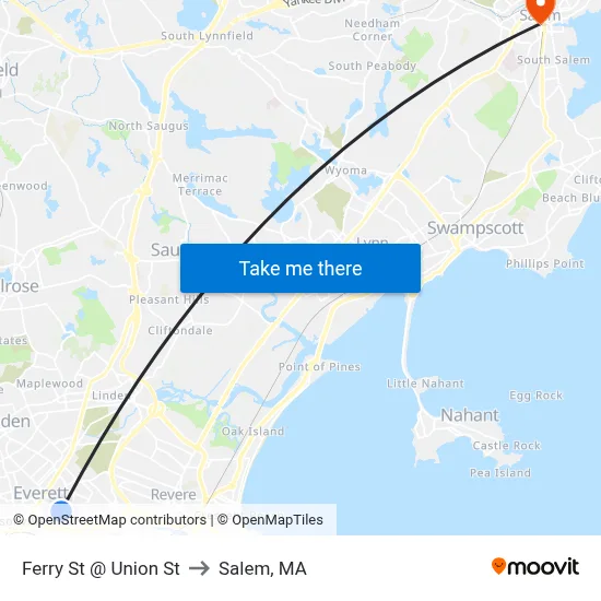 Ferry St @ Union St to Salem, MA map