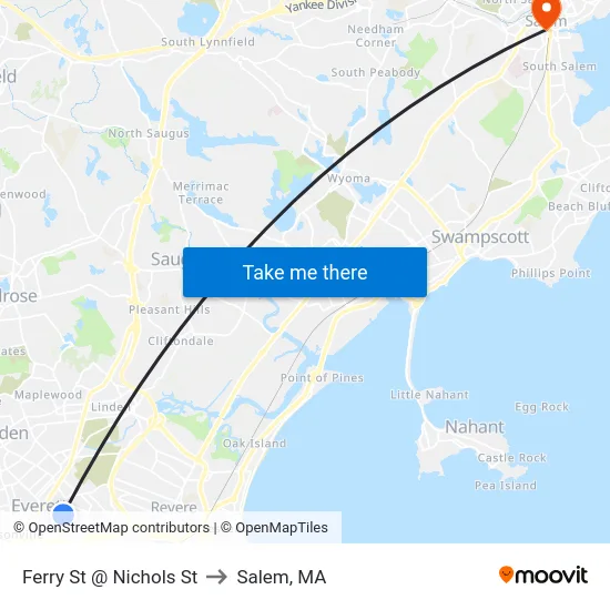 Ferry St @ Nichols St to Salem, MA map