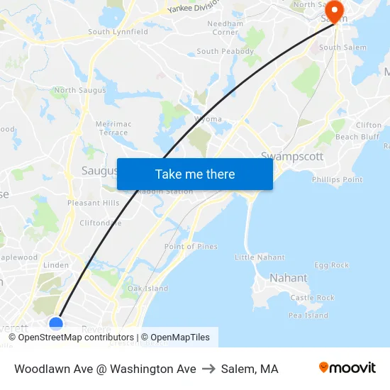 Woodlawn Ave @ Washington Ave to Salem, MA map