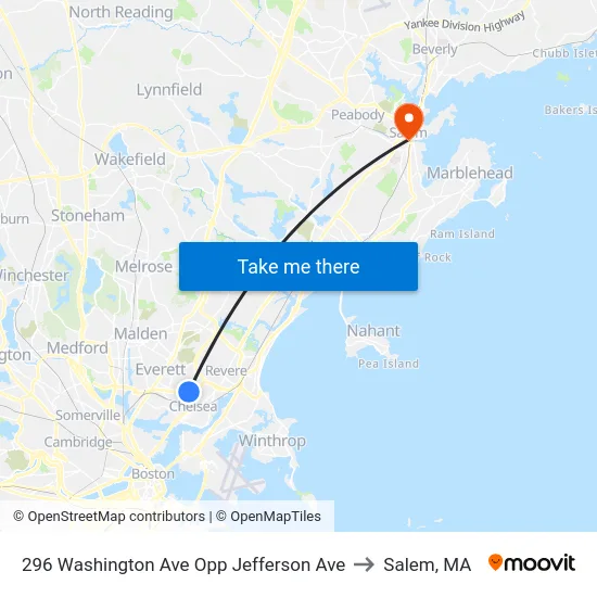 296 Washington Ave Opp Jefferson Ave to Salem, MA map