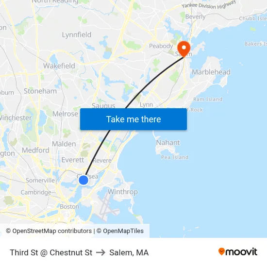 Third St @ Chestnut St to Salem, MA map