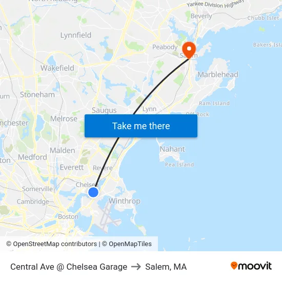 Central Ave @ Chelsea Garage to Salem, MA map