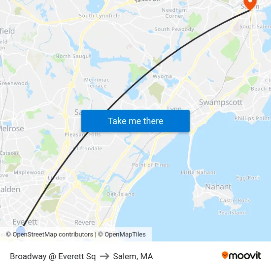 Broadway @ Everett Sq to Salem, MA map