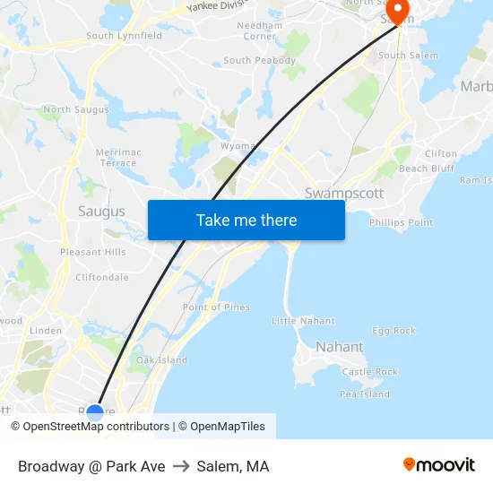 Broadway @ Park Ave to Salem, MA map