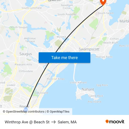 Winthrop Ave @ Beach St to Salem, MA map