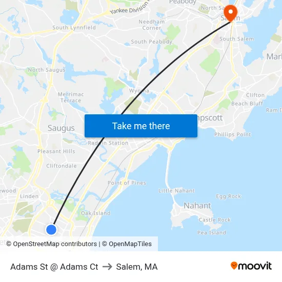 Adams St @ Adams Ct to Salem, MA map