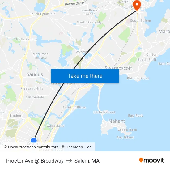 Proctor Ave @ Broadway to Salem, MA map