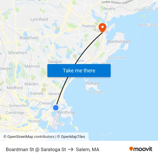 Boardman St @ Saratoga St to Salem, MA map